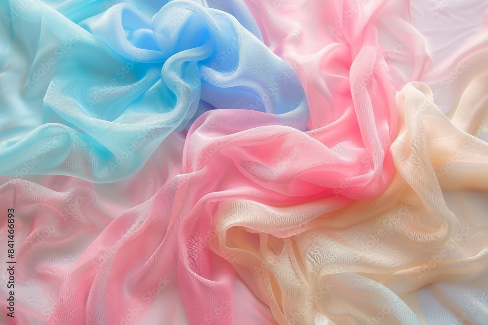 Poster soft pastel silk waves in calming abstract background with ample copy space for text placement