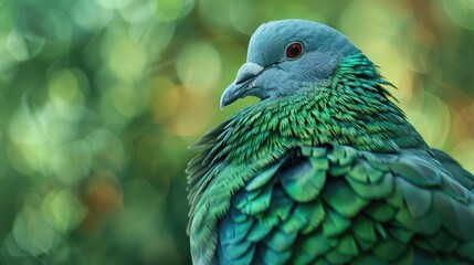 Obraz premium Macro photograph of a green feathered pigeon as texture or background