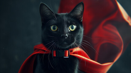 Internationaler Tag der Katze Katze im Superheldenkostüm als Superheld Superman verkleidet Welttag der Katze am 08. August Generative AI