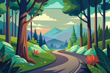 forest rode vector illustration