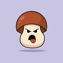 mushroom vegetable cartoon vector illustration. vegetable concept with angry expression. flat cartoon style