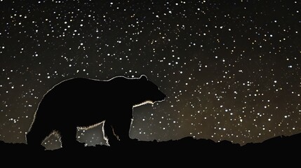 Obraz premium Brown bear silhouette in starry night. Generative Ai