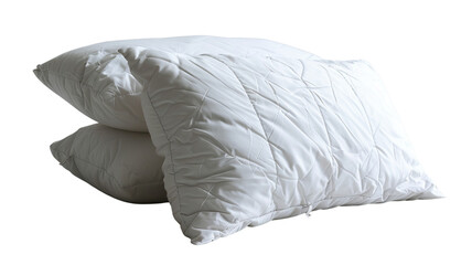 Two fluffy white pillows stacked together, showcasing their soft texture and inviting appearance, perfect for a comfortable night's sleep.