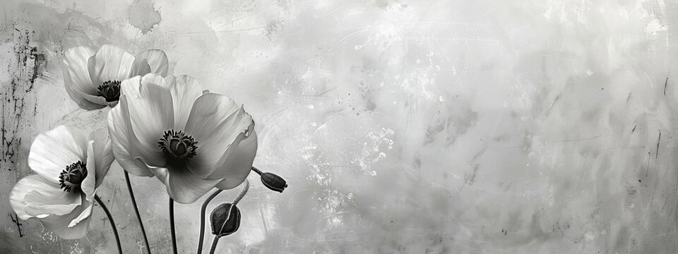 Gray painted flowers on grunge light background