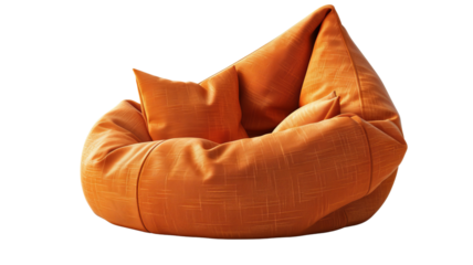 Comfortable orange bean bag chair, perfect for lounging in any living space. Ideal for relaxation and modern home decor.