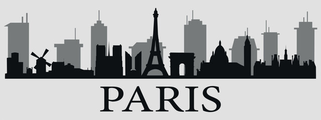 Paris. The city skyline.  Silhouettes of buildings. Vector on a gray background