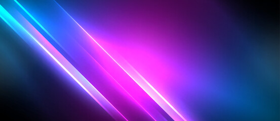 Neon dynamic diagonal light rays background. Techno digital geometric concept design for wallpaper, banner, presentation, background