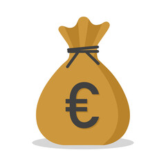 Money sack with Euro currency symbol in brown color vector illustration. Euro sack icon. Cartoon sack money bag with full of Euro.