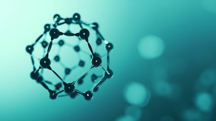 Abstract 3D of a molecular structure on a blue gradient background, showcasing interconnected atoms and bonds