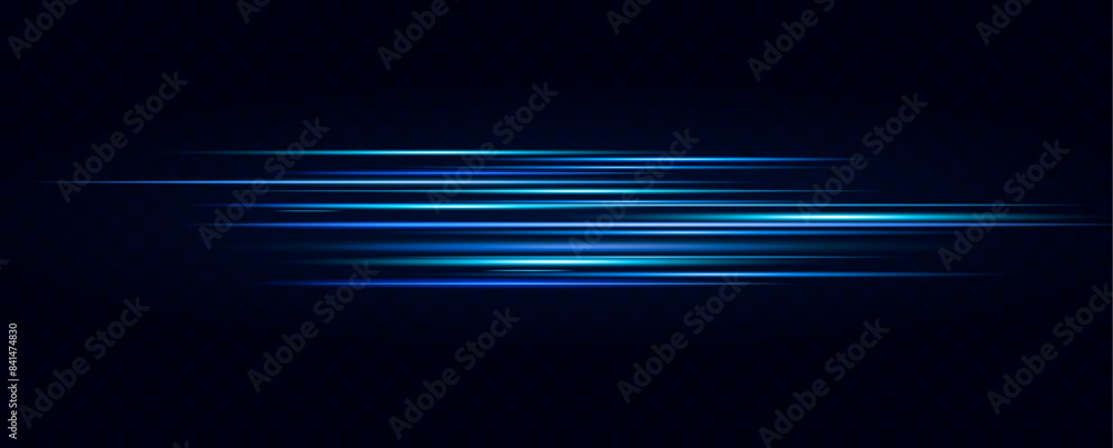 Aufkleber neon blue horizontal speed lines. glowing stripes. laser beams. light lines of movement and speed in