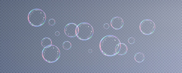 Realistic soap bubbles.Flying bubbles on a transparent background.	