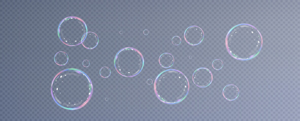 Realistic soap bubbles.Flying bubbles on a transparent background.	