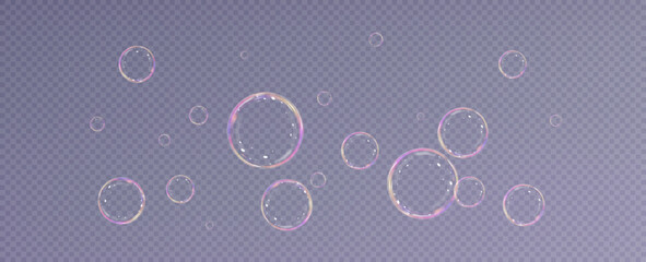 Realistic soap bubbles.Flying bubbles on a transparent background.	