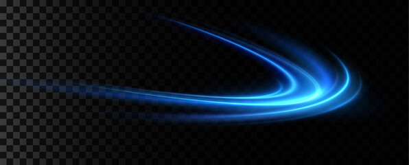 Abstract light lines of speed movement, blue colors.Neon glowing curves.Abstract motion.Neon lines of blue speed. Dynamic traces.	