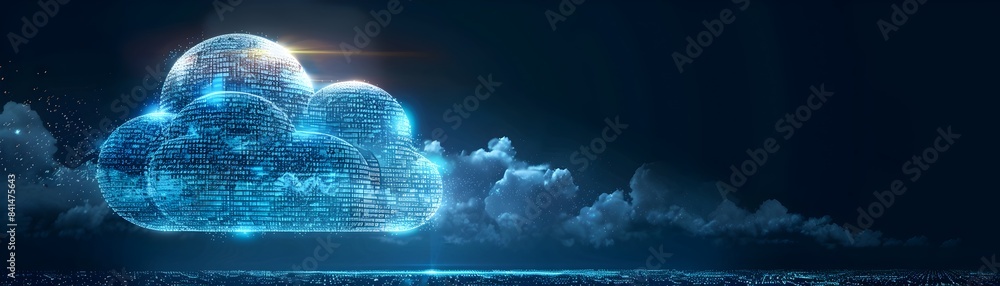 Poster conceptual binary cloud representing digital cloud computing technology and innovation