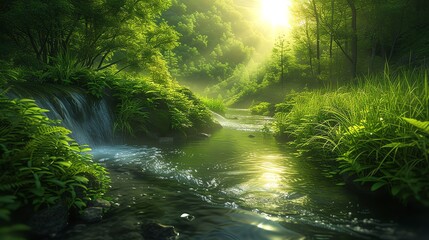 Fototapeta premium green forest with beautiful river