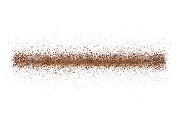 Coffee or chocolate powder, flying dust particles. Texture of dust particles in the line or stroke shape on white background. Crushed granules of sand or brown cane sugar. Vector spilled powder.