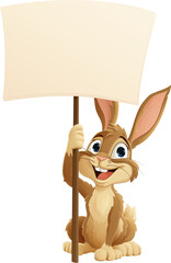 The Easter bunny or other fun rabbit cartoon character holding a sign illustration