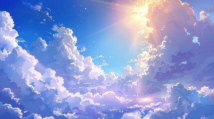 Naklejka premium Sunny sky with an abundance of fluffy clouds