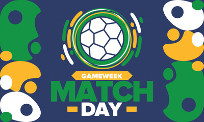 Soccer Match Day. Game day. Fooball pitch and ball. World championship and european cup. League playoff, final of regular season. Sport poster. Vector illustration © Iuliia Pilipeichenko