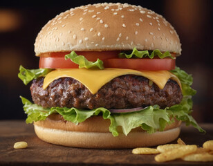 Un hamburger con bacon croccante, formaggio asiago e funghi porcini.
