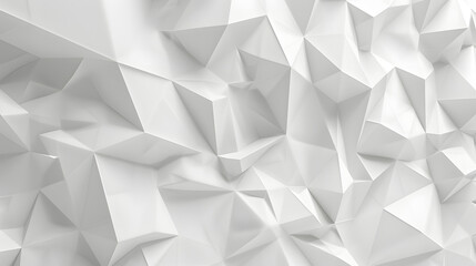 3D render of a white polygonal background with low poly geometric shapes and shadows on empty space 