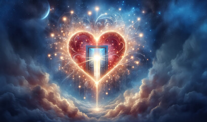 Portal of heart open. The heart of the galaxy among the shining stars orbiting the universe represents love