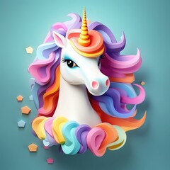 Colorful unicorn illustration with a vibrant mane and background, perfect for fantasy-themed designs and imaginative projects.