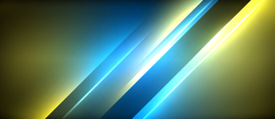 Obraz premium Neon dynamic diagonal light rays background. Techno digital geometric concept design for wallpaper, banner, presentation, background