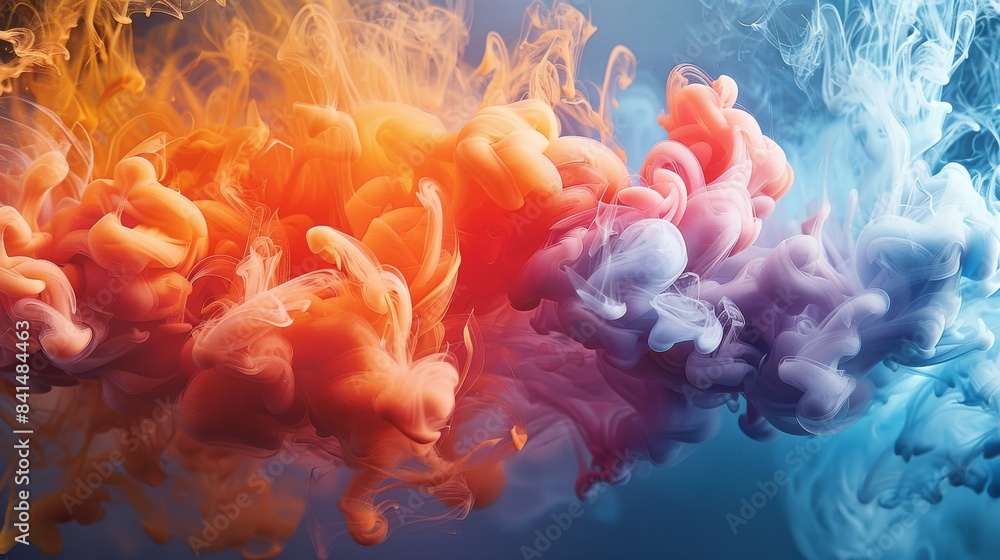Aufkleber Colorful inks collide together from left and right in a visually striking, realistic style with three-dimensional light. Generative AI.
