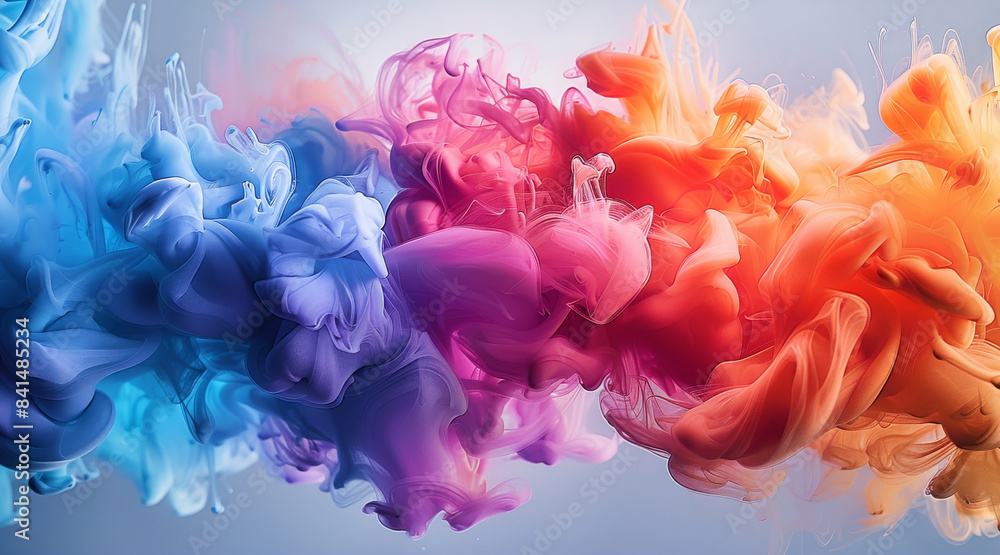 Aufkleber colorful inks collide together from left and right in a visually striking, realistic style with thre