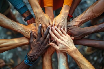 multiracial group of hands in a circle showing unity and collaboration, abrasive authenticity