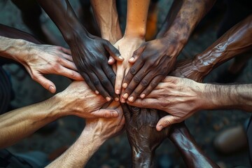 multiracial group of hands in a circle showing unity and collaboration, abrasive authenticity