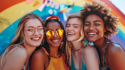 Fototapeta premium Diverse group of young people celebrating gay pride festival day - Lgbt community concept 