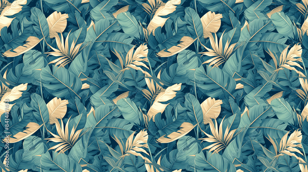 Wall mural Seamless texture of tropical leaves in colorful colors