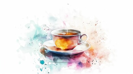 Fototapeta premium Cup of tea in watercolor style on white background