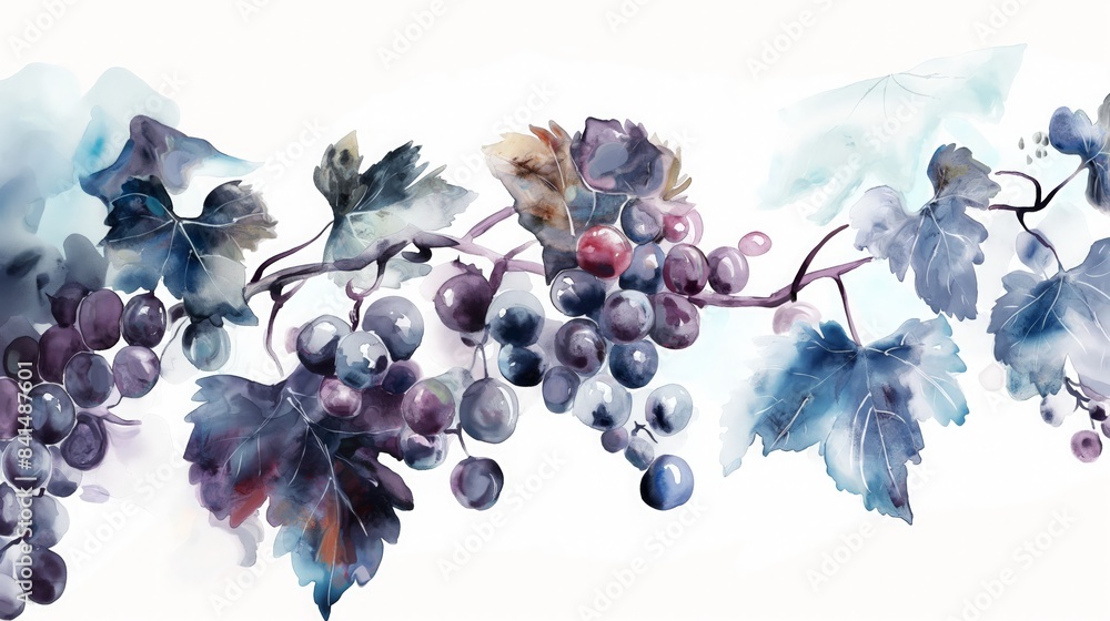 Wall mural grape branch in watercolor style on white background - Wall murals