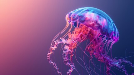 Bioluminescent Jellyfish Floating In Ocean Water With Glowing Tentacles And Transparent Bell, Beautiful Marine Sea Creature