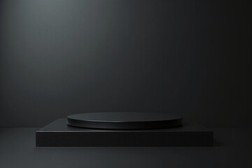 Sleek Black Pedestal on Dark Background in Minimalist Setting