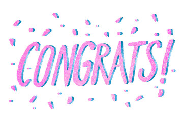 Congrats! word sparkling pink png typography