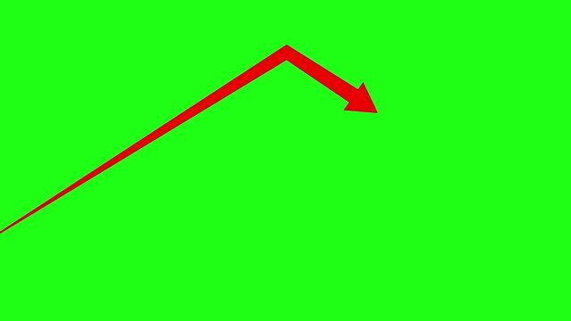 Animation of an arrow moving from left to right straightly, hitting top and then bouncing back up on a green screen