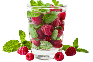 Raspberry with leaf isolated on transparent background