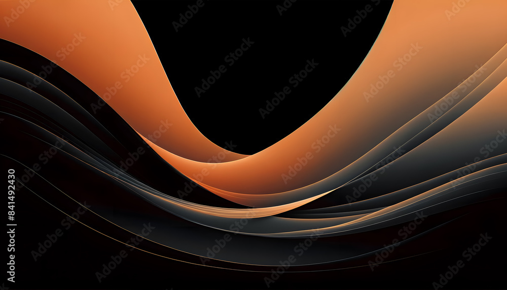 Poster abstract background in shades of orange and black with smooth, flowing lines and subtle gradients.