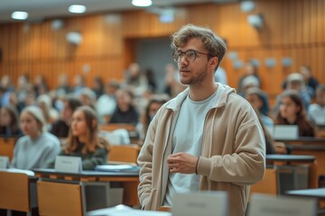 Fototapeta premium Student standing in university lecture hall
