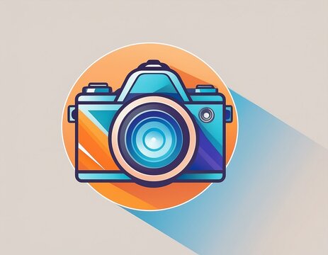 logo appareil photo pour photographe bleu, orange et jaune en ia
