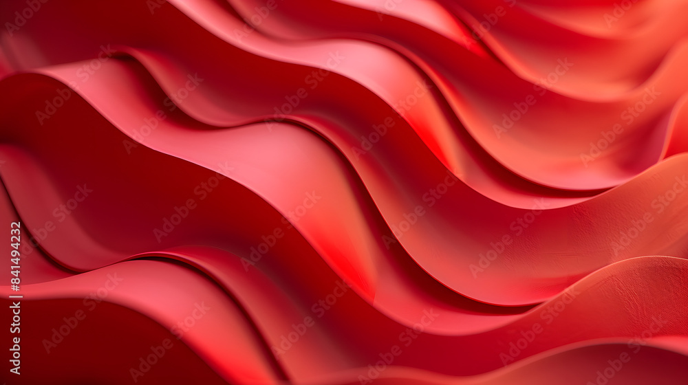 Poster 3d render of red paper waves. close up. abstract background