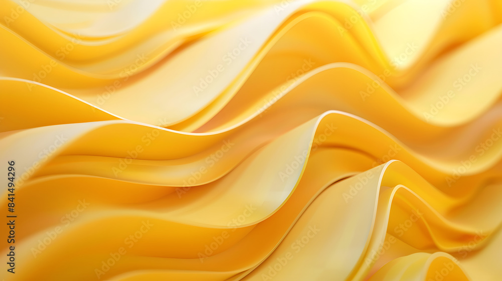 Poster 3d render of yellow paper waves. close up. abstract background