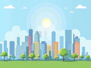 illustration of a big city skyline in flat design