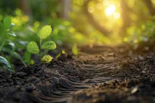 Observing the steady decrease of carbon footprints, footprints fading over time, visualizing progress, clean and straightforward, highlighting positive environmental impact.