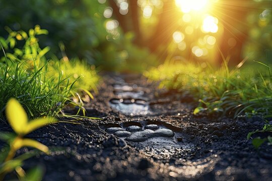 Observing the steady decrease of carbon footprints, footprints fading over time, visualizing progress, clean and straightforward.